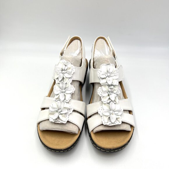 Clarks Womens Size 8.5 Merliah Sheryl White Leather Floral Wedge Sandals Shoes - Picture 2 of 14